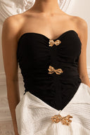 Sleeveless Fitted Dress With Oversized Contrasting Skirt Bow  - Black