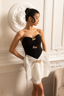 Sleeveless Fitted Dress With Oversized Contrasting Skirt Bow  - Black