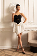 Sleeveless Fitted Dress With Oversized Contrasting Skirt Bow  - Black