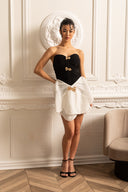 Sleeveless Fitted Dress With Oversized Contrasting Skirt Bow  - Black