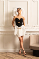 Sleeveless Fitted Dress With Oversized Contrasting Skirt Bow  - Black