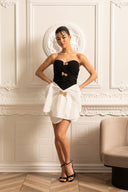 Sleeveless Fitted Dress With Oversized Contrasting Skirt Bow  - Black