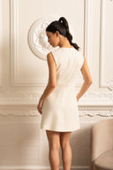 Textured Sleeveless Dress With Pearl Button Accents  - White