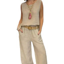 Peggy boho two-piece set with pocket in natural tones, view 7