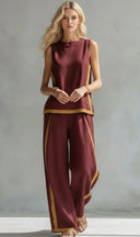 Paige cotton linen vest and pants set with contrast trim, view 6
