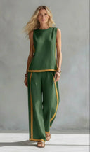 Paige cotton linen vest and pants set with contrast trim, view 5