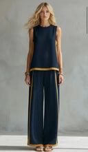 Paige cotton linen vest and pants set with contrast trim, view 2
