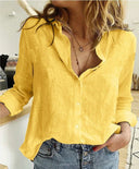 Darla linen blouse with half sleeves and button placket, view 5