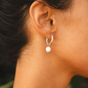 Rosalind Hammered Freshwater Pearl Hoop Earrings, view 3