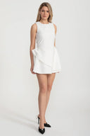 Contemporary Sleeveless Dress With Fitted Bodice And Asymmetrical Skirt - White