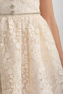 Short Sleeved Lace Dress With Rounded Neckline And Decorative Bow - Ivoire