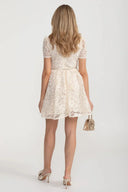Short Sleeved Lace Dress With Rounded Neckline And Decorative Bow - Ivoire