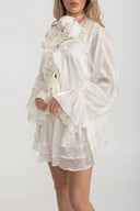Flowing Sheer Dress With Floral Appliques And Long Puffy Sleeves - Ivoire