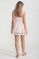 Sleeveless Summer Dress With Pink Floral Pattern And Lace-Up Front Detailing - White