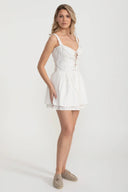 Corset Style Sleeveless Dress With Lace-Up Front Detailing - White