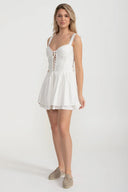 Corset Style Sleeveless Dress With Lace-Up Front Detailing - White