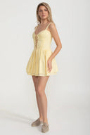 Corset Style Sleeveless Dress With Lace-Up Front Detailing - Yellow