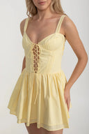 Corset Style Sleeveless Dress With Lace-Up Front Detailing - Yellow