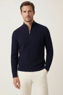 Lerano Cashmere Half-Zip Knit Navy