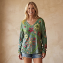 EDARA - COMFY BLOUSE WITH FLOWERS