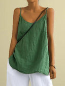 Elsa linen tank top with spaghetti straps and V-neck, view 5