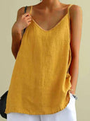 Elsa linen tank top with spaghetti straps and V-neck, view 6