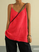 Elsa linen tank top with spaghetti straps and V-neck, view 7
