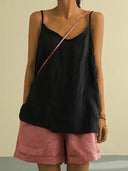 Elsa linen tank top with spaghetti straps and V-neck, view 8