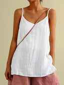 Elsa linen tank top with spaghetti straps and V-neck, view 4