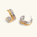Viola Double Curve Gold Hoop Earrings, view 6