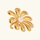 Ulla Gold Pearl Flower Ring in 18k gold plated stainless steel