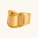 Cosima Wide Smooth Gold Cuff Bangle in 18k gold plated stainless steel