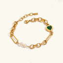 Odessa Emerald-Green Pearl Bracelet in 18k gold plated stainless steel