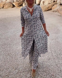 Tilly printed two-piece set with button-up top and straight-leg trousers, view 5