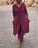 Tilly printed two-piece set with button-up top and straight-leg trousers, view 7