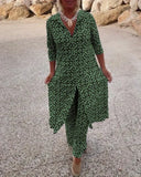 Tilly printed two-piece set with button-up top and straight-leg trousers, view 6