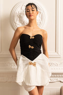 Sleeveless Fitted Dress With Oversized Contrasting Skirt Bow  - Black