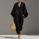 Odile two-piece set with V-neck batwing blouse and wide pants