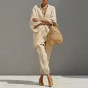 Odile two-piece set with V-neck batwing blouse and wide pants, view 4