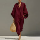 Odile two-piece set with V-neck batwing blouse and wide pants, view 8