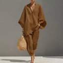Odile two-piece set with V-neck batwing blouse and wide pants, view 2