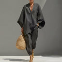 Odile two-piece set with V-neck batwing blouse and wide pants, view 5