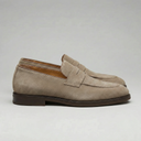 Ambrose beige suede penny loafers for men with leather trim, view 2