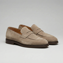 Ambrose beige suede penny loafers for men with leather trim