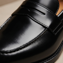 Benedict black penny loafers for men with polished finish, view 2