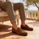 Elias moccasin penny loafers for men in faux suede, view 41