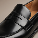 Benedict black penny loafers for men with polished finish, view 4