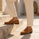 Elias moccasin penny loafers for men in faux suede, view 9