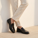 Benedict black penny loafers for men with polished finish