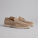 Colby beige buckle loafers for men with apron toe stitching, view 2